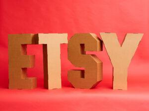 The cardboard word ETSY