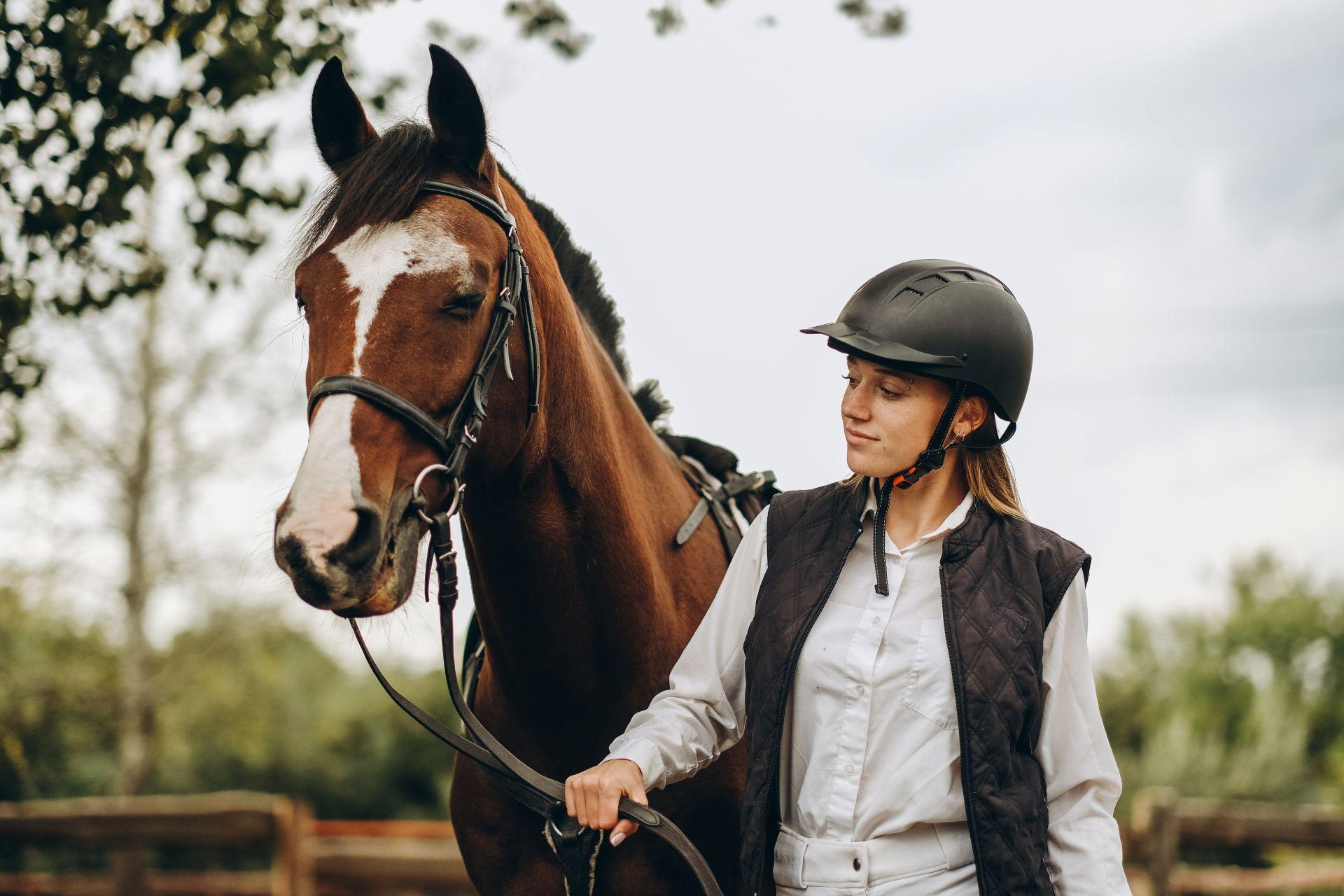 young rider standing beside calm horse during groundwork session in outdoor setting creating trust and focus, equitation horses for sale